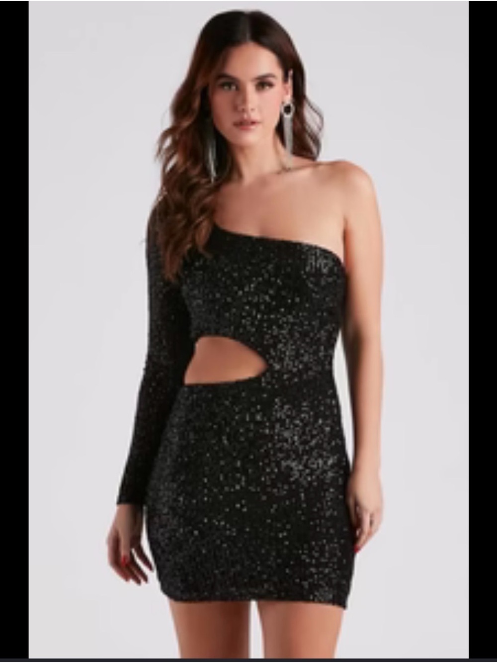Windsor Black Sequin Long-Sleeve Mini Dress